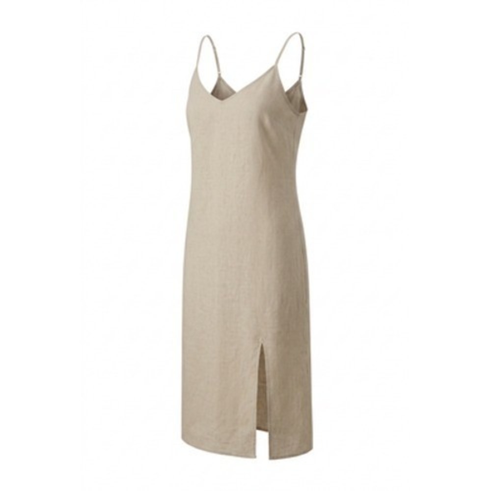 Rachel Zoe 100% Linen Slip Dress Women 6 Beige Midi Smocked Beachy Lagenlook